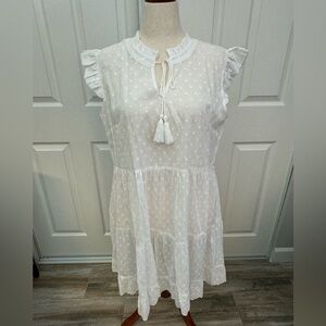 White Ruffle Sleeve Swim Cover up Dress XL